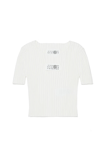 White Ribbed Cotton Knit Top for Kids Mm6 Kid