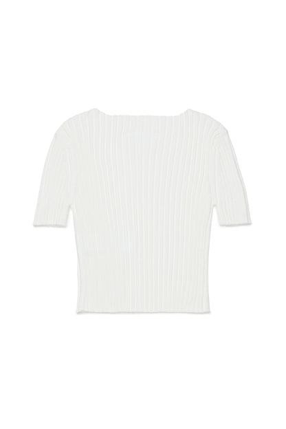 White Ribbed Cotton Knit Top for Kids Mm6 Kid