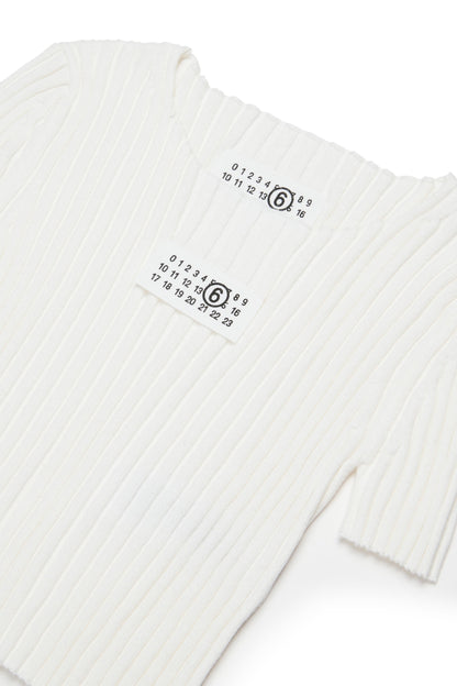 White Ribbed Cotton Knit Top for Kids Mm6 Kid