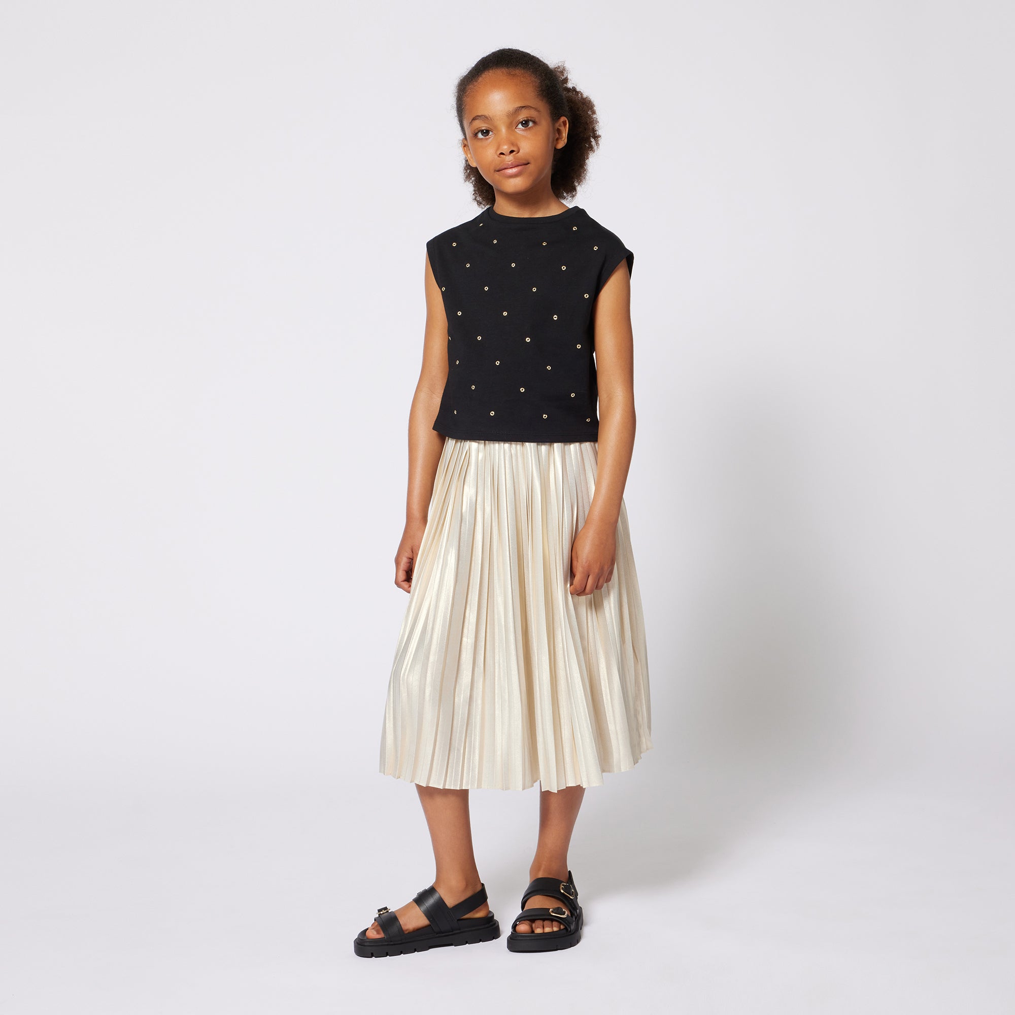 Pleated Gold Midi Skirt with Elasticated Waist Michael Kors
