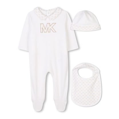 Organic Cotton Pyjama Set with Bib and Beanie Michael Kors