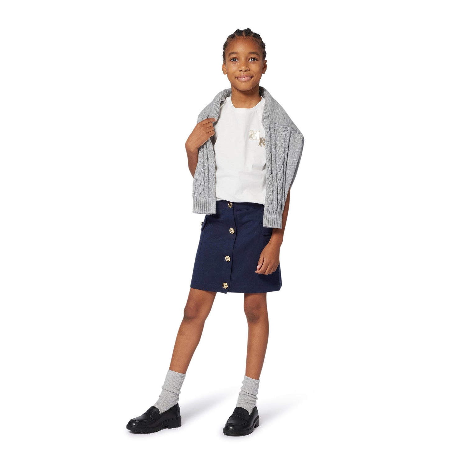 Girls Organic Cotton Short Sleeve T-Shirt with MK Chest Detail Michael Kors
