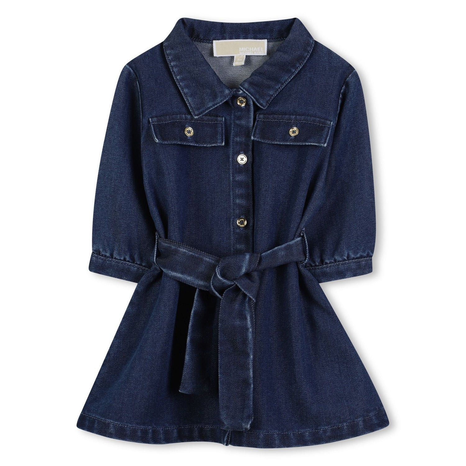 Girls Dark Blue Denim Shirt Dress with Belt Michael Kors
