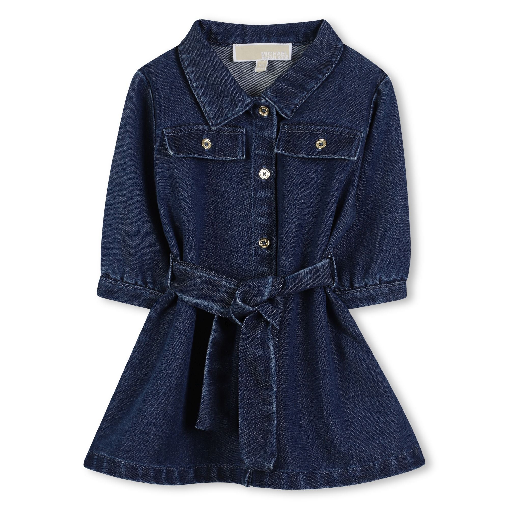Girls Dark Blue Denim Shirt Dress with Belt Michael Kors