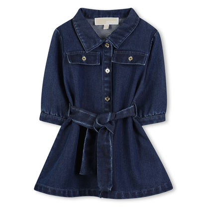 Girls Dark Blue Denim Shirt Dress with Belt Michael Kors