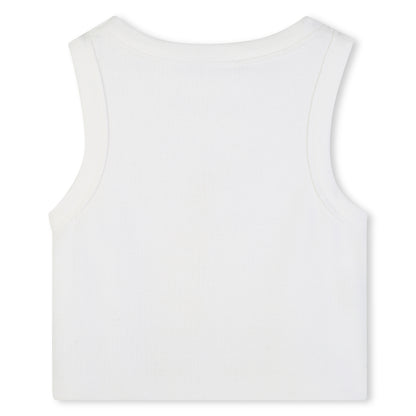 Girls Ribbed Tank Top With 3D Embroidery, White Michael Kors