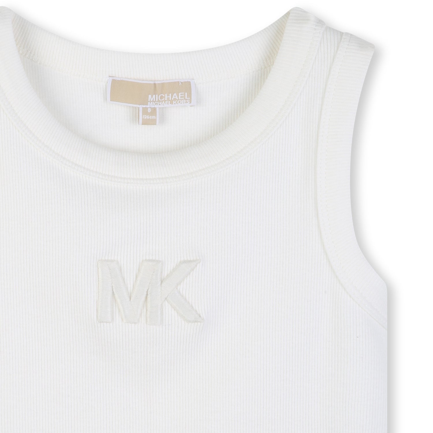 Girls Ribbed Tank Top With 3D Embroidery, White Michael Kors