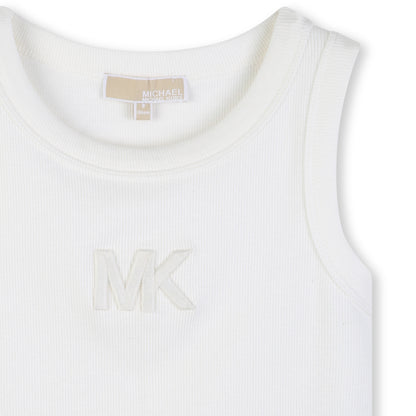 Girls Ribbed Tank Top With 3D Embroidery, White Michael Kors