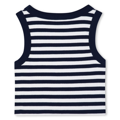 Girls Ribbed Stripe Tank Top With 3D Embroidery, Navy And White Michael Kors