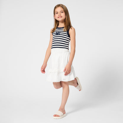 Girls Ribbed Stripe Tank Top With 3D Embroidery, Navy And White Michael Kors