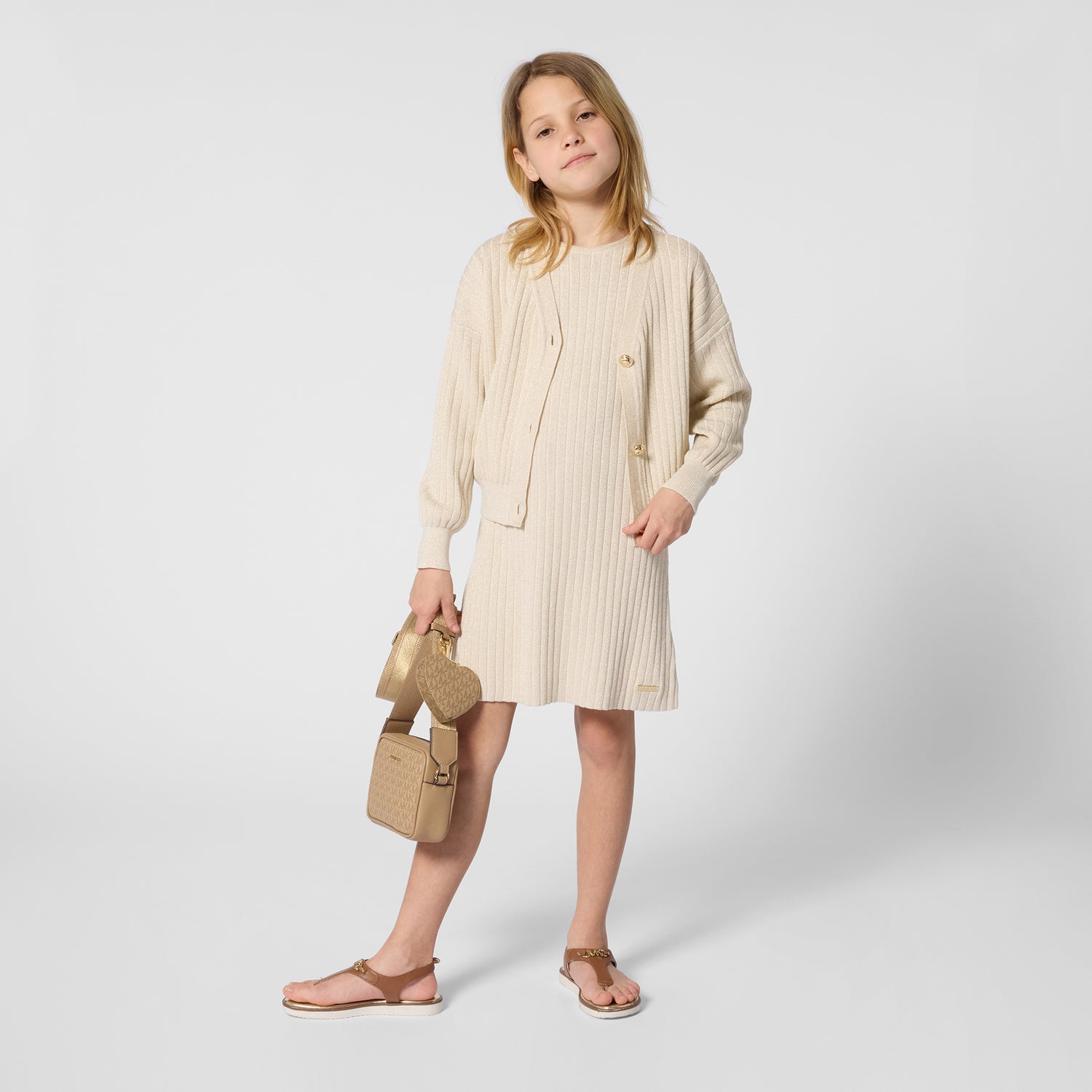 Girls Sleeveless Knitted Dress in Light Gold Michael Kors