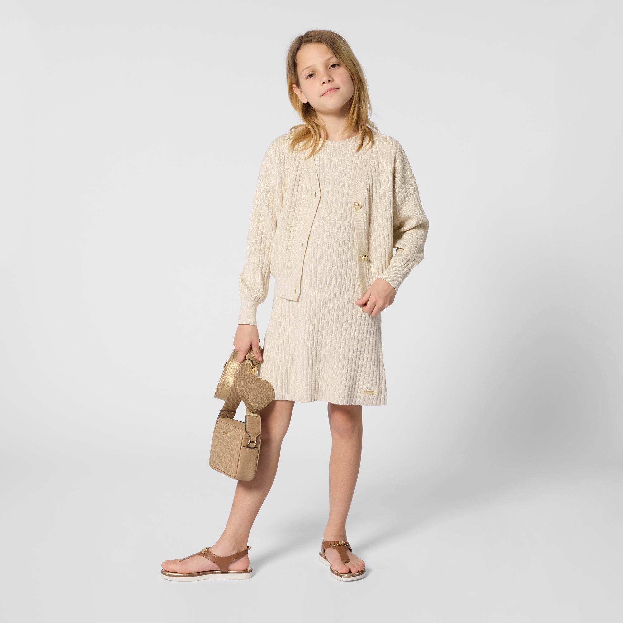 Girls Sleeveless Knitted Dress in Light Gold Michael Kors