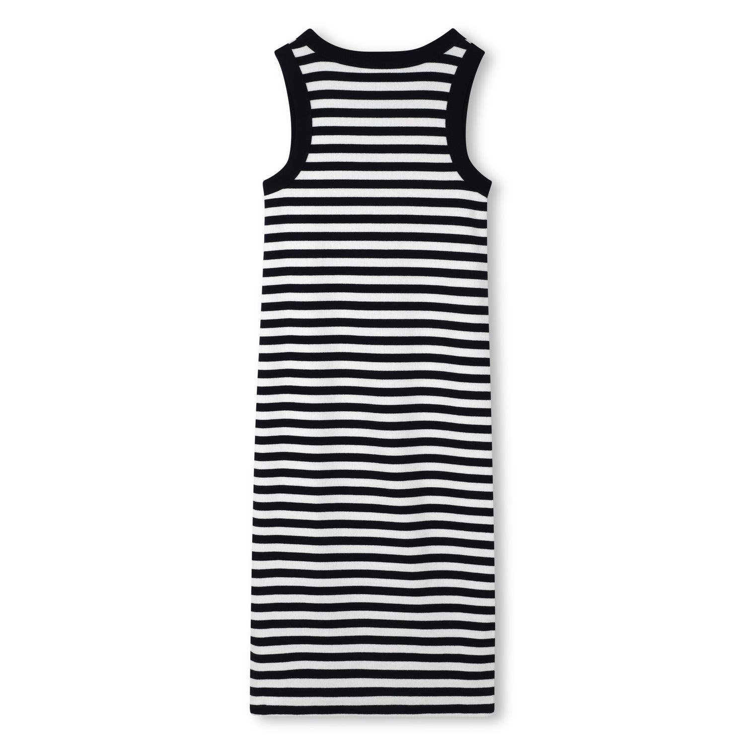 Girls Ribbed Sleeveless Stripe Dress With 3D Embroidery, Black And White Michael Kors