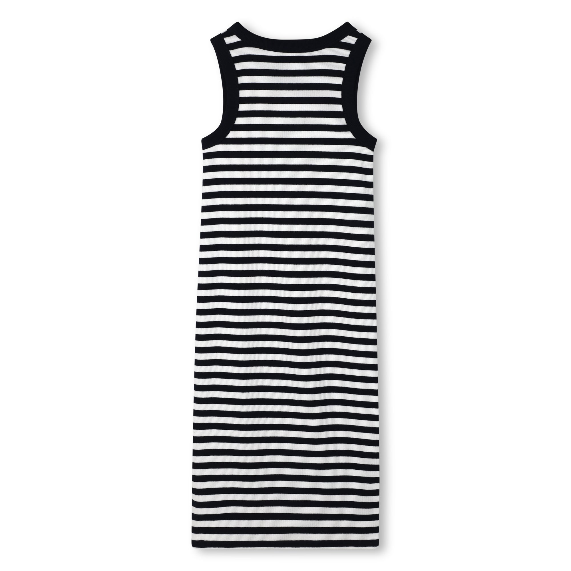 Girls Ribbed Sleeveless Stripe Dress With 3D Embroidery, Black And White Michael Kors