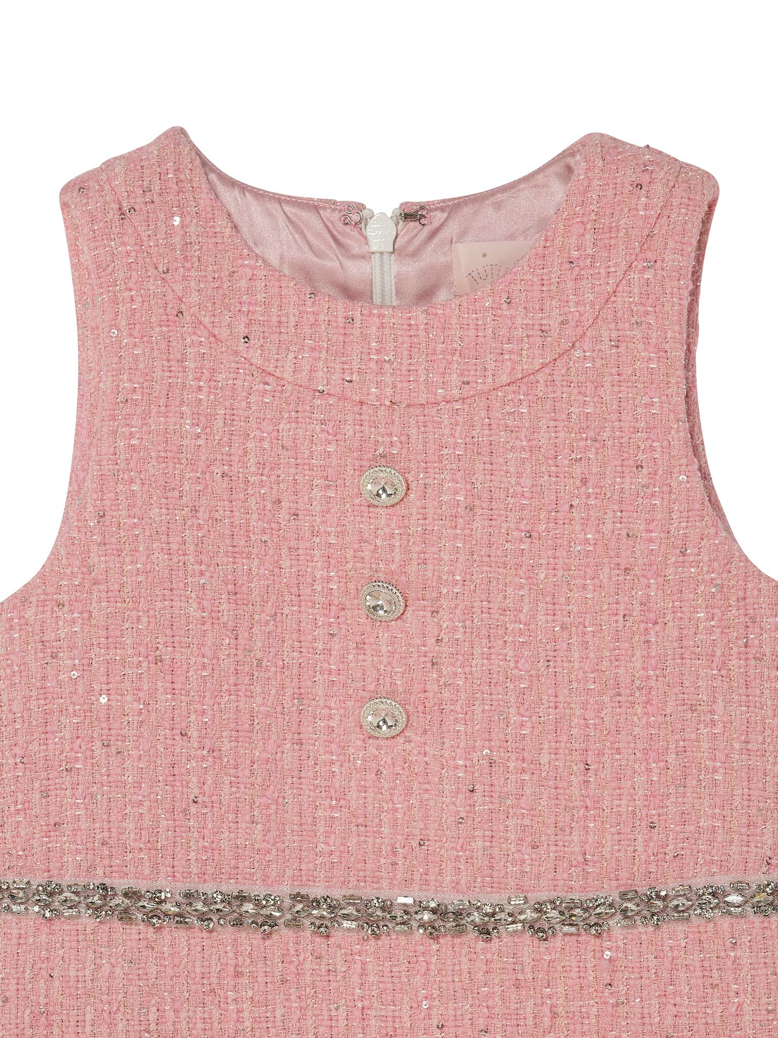 Audrey Dress - Sleeveless Tweed Dress with Embellished Waist Detail Tutu Du Monde
