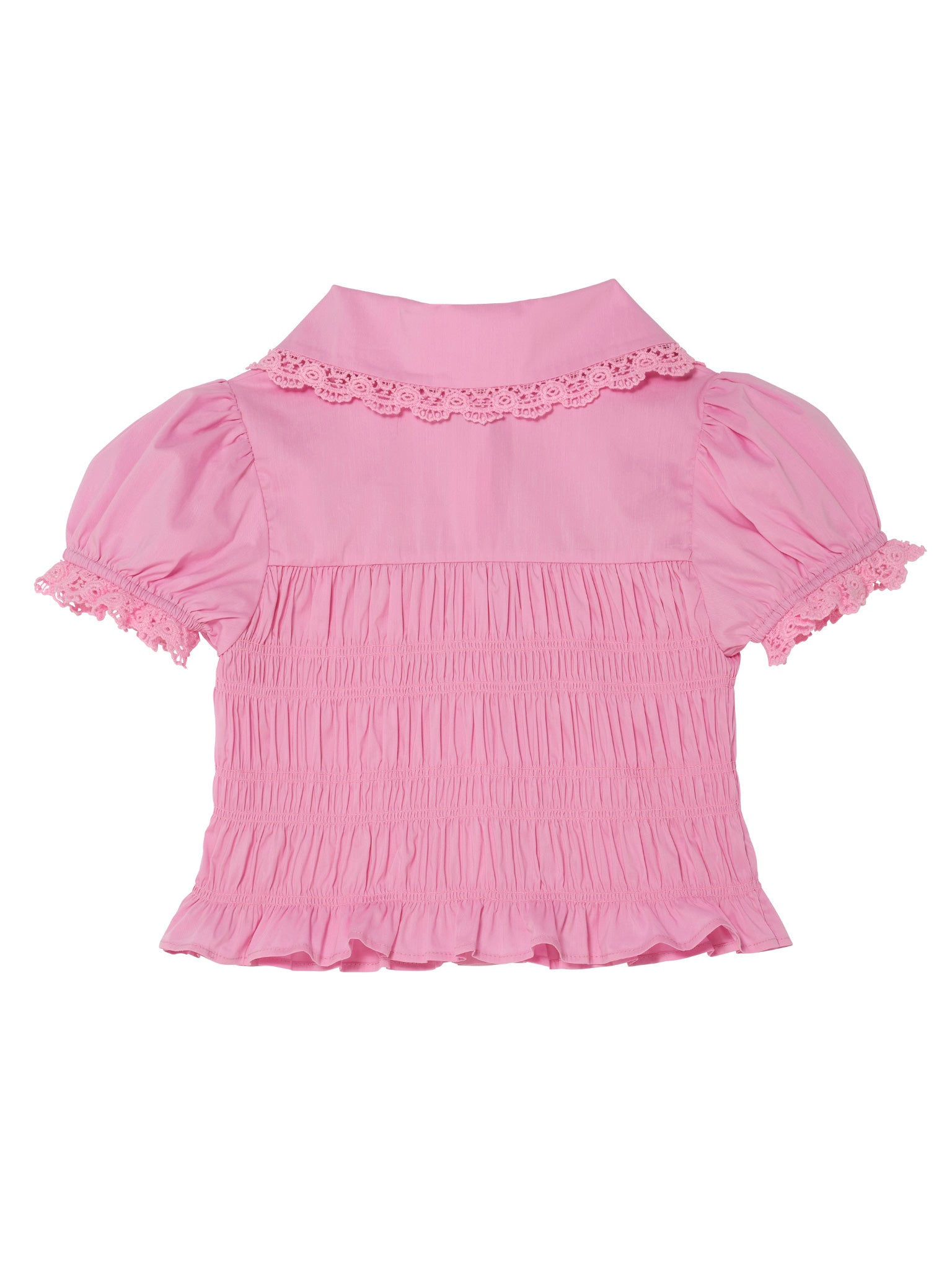 Brigitte Blouse - Smocked Cotton Blouse with Lace Collar and Puff Sleeves Tutu Du Monde