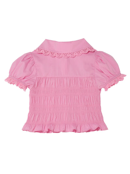 Brigitte Blouse - Smocked Cotton Blouse with Lace Collar and Puff Sleeves Tutu Du Monde