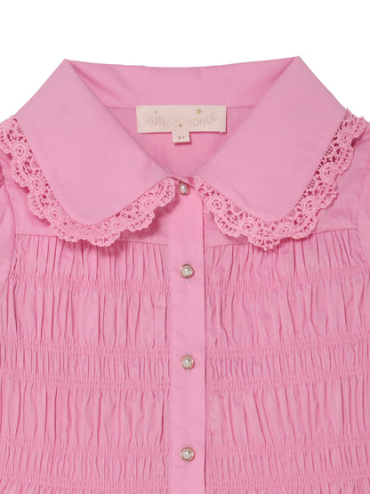 Brigitte Blouse - Smocked Cotton Blouse with Lace Collar and Puff Sleeves Tutu Du Monde