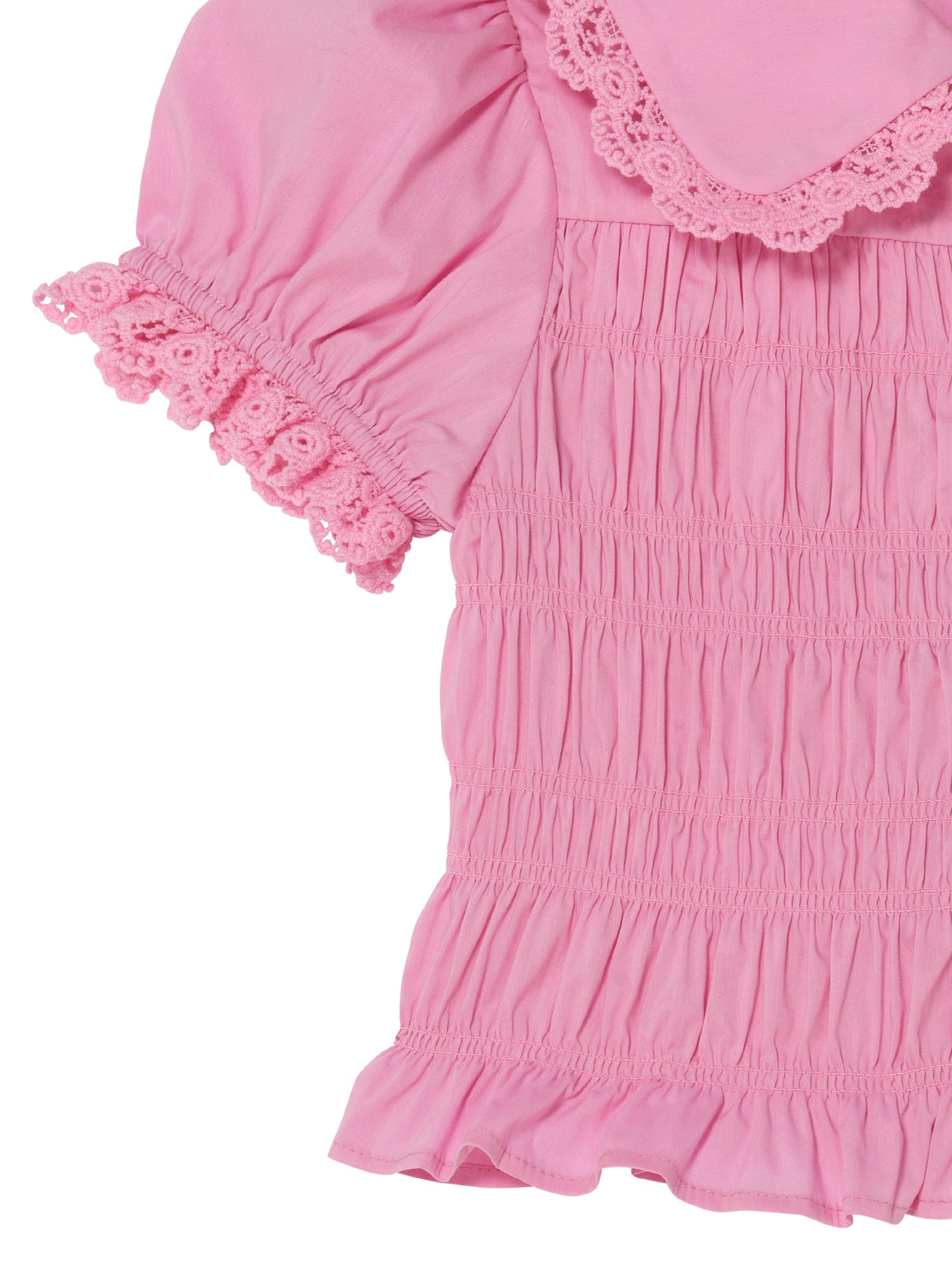 Brigitte Blouse - Smocked Cotton Blouse with Lace Collar and Puff Sleeves Tutu Du Monde