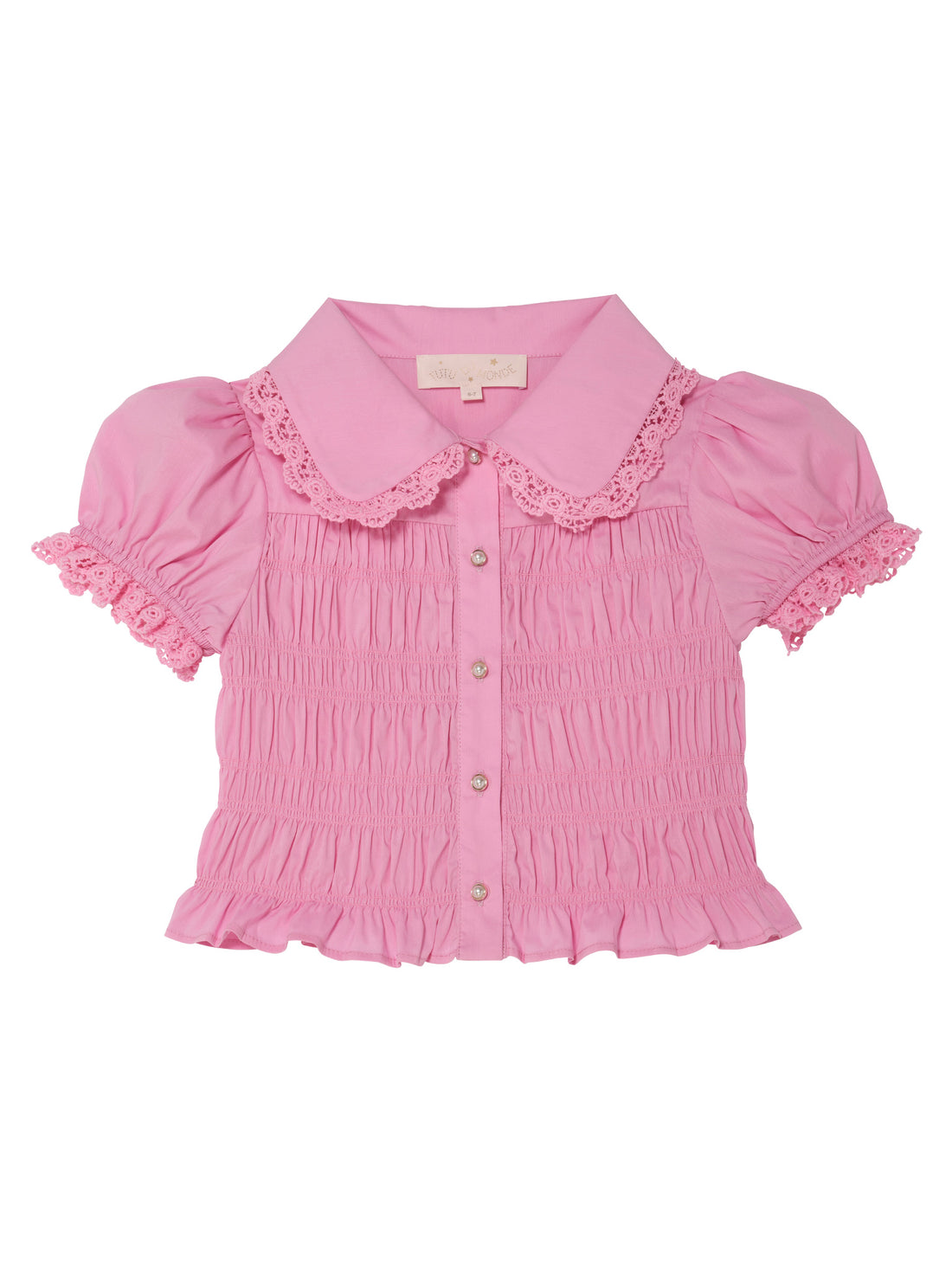 Brigitte Blouse - Smocked Cotton Blouse with Lace Collar and Puff Sleeves Tutu Du Monde