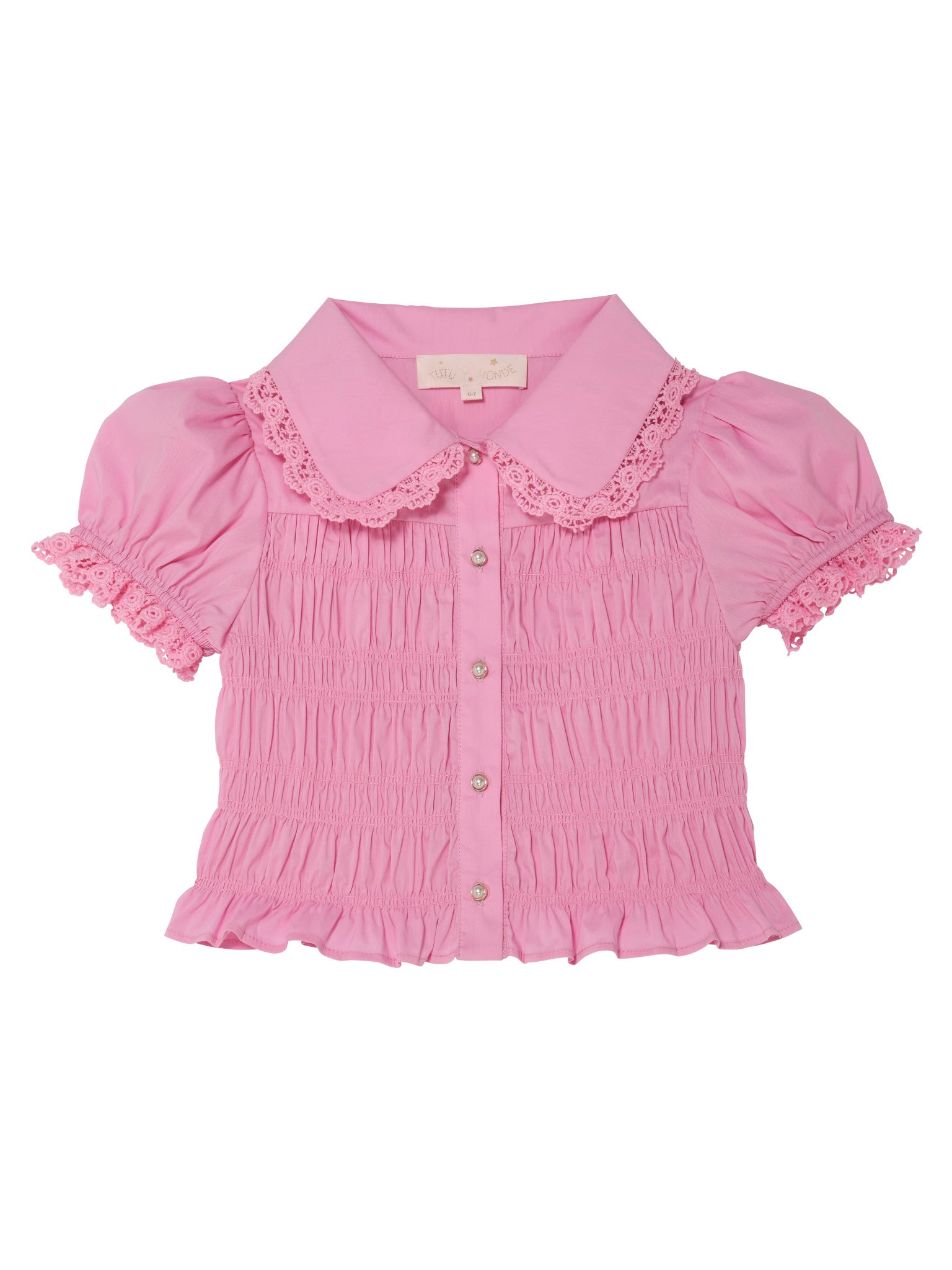 Brigitte Blouse - Smocked Cotton Blouse with Lace Collar and Puff Sleeves Tutu Du Monde
