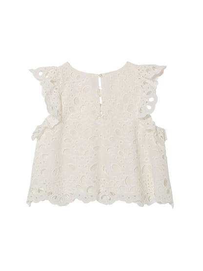 La Croisette Top - Sleeveless Broderie Anglaise Top with Ruffle Detail Tutu Du Monde