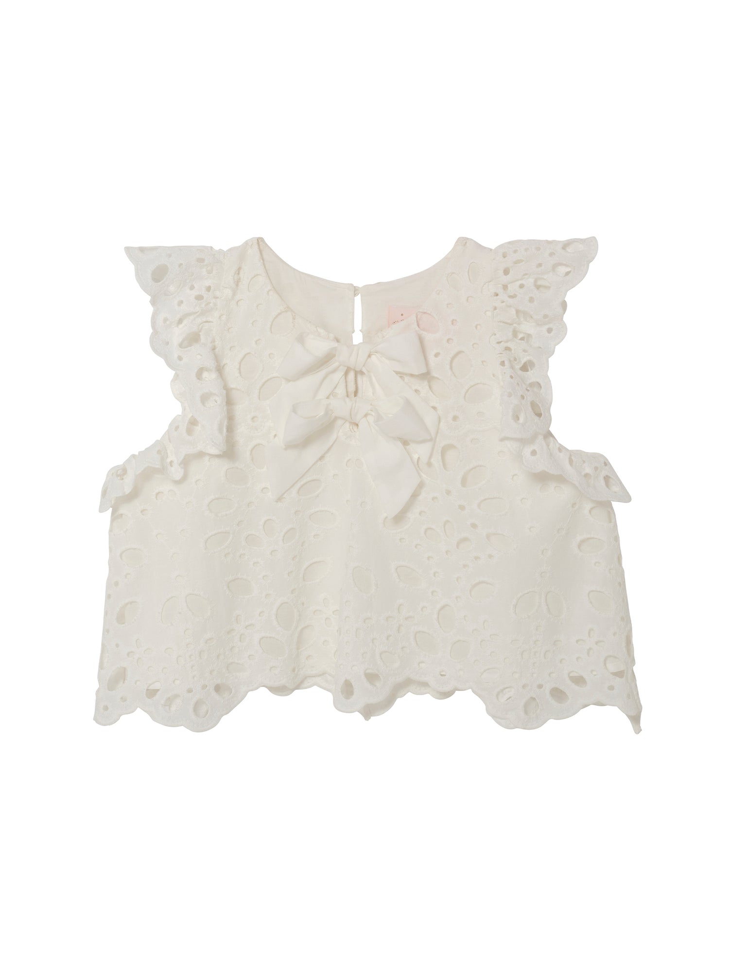 La Croisette Top - Sleeveless Broderie Anglaise Top with Ruffle Detail Tutu Du Monde