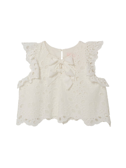 La Croisette Top - Sleeveless Broderie Anglaise Top with Ruffle Detail Tutu Du Monde