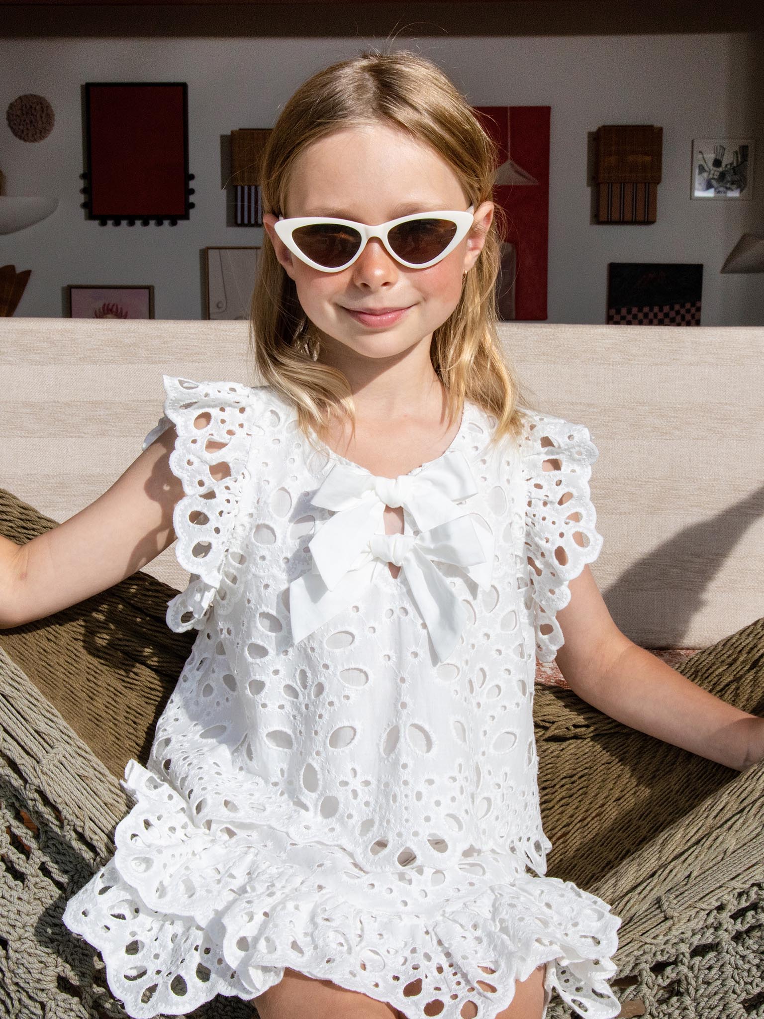 La Croisette Top - Sleeveless Broderie Anglaise Top with Ruffle Detail Tutu Du Monde