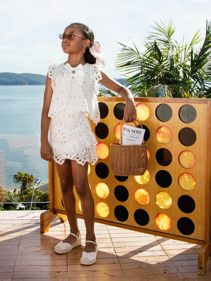 La Croisette Top - Sleeveless Broderie Anglaise Top with Ruffle Detail Tutu Du Monde