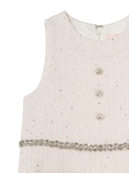 Audrey Dress - Sleeveless Textured Shift Dress with Decorative Waist Trim Tutu Du Monde