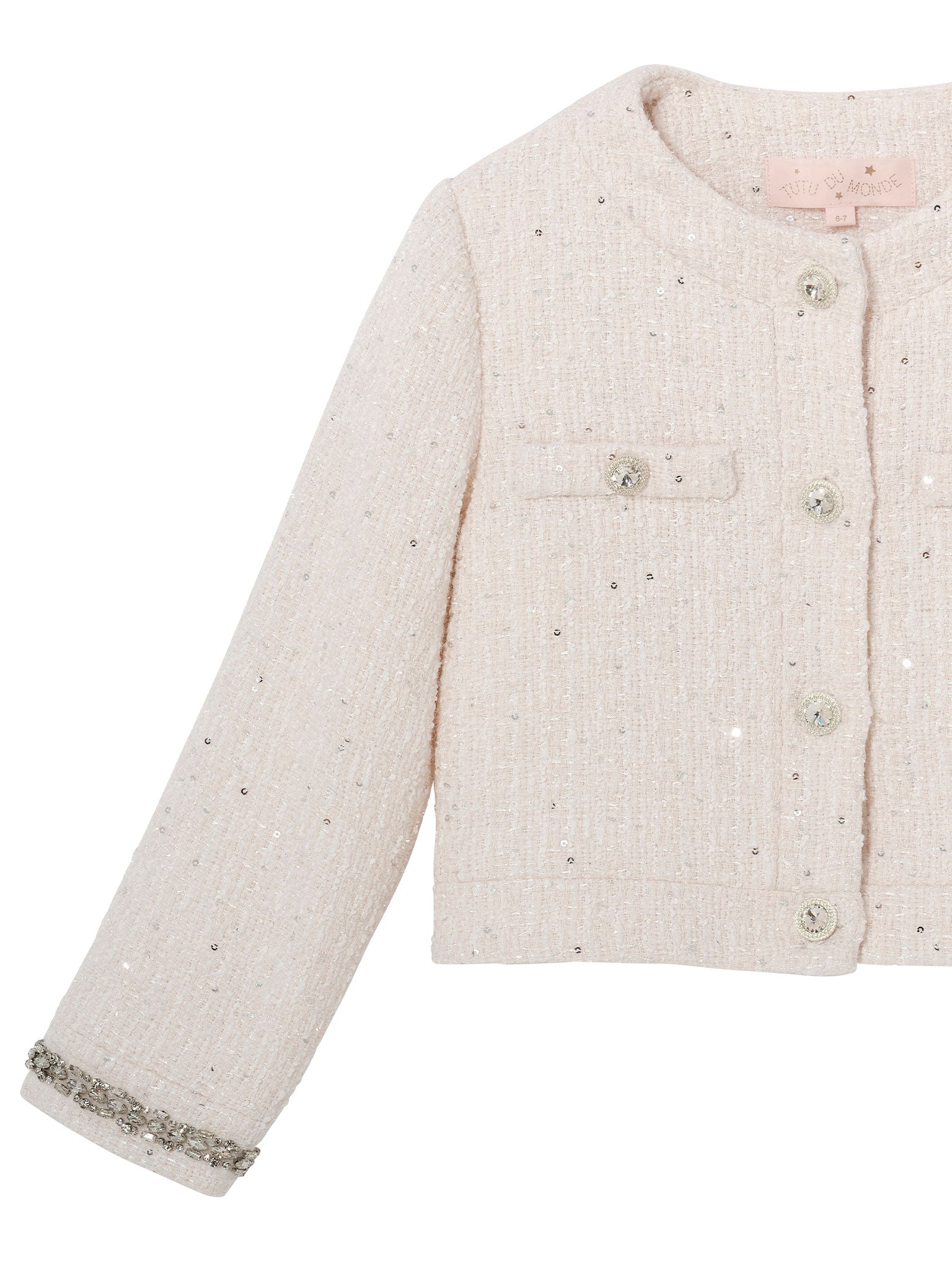 Audrey Jacket - Cropped Textured Jacket with Button Front and Trim Detail Tutu Du Monde