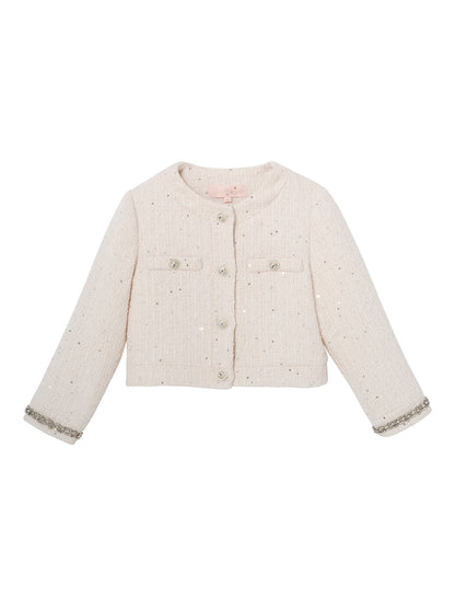 Audrey Jacket - Cropped Textured Jacket with Button Front and Trim Detail Tutu Du Monde