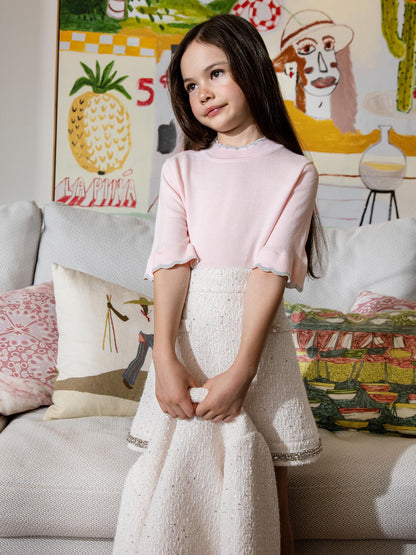 Elyseé Top - Short Sleeve Knit Top with Scalloped Trim Tutu Du Monde