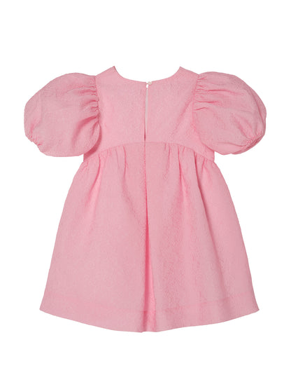 Soléne Dress - Textured Puff Sleeve Dress with Front Bow Detail Tutu Du Monde