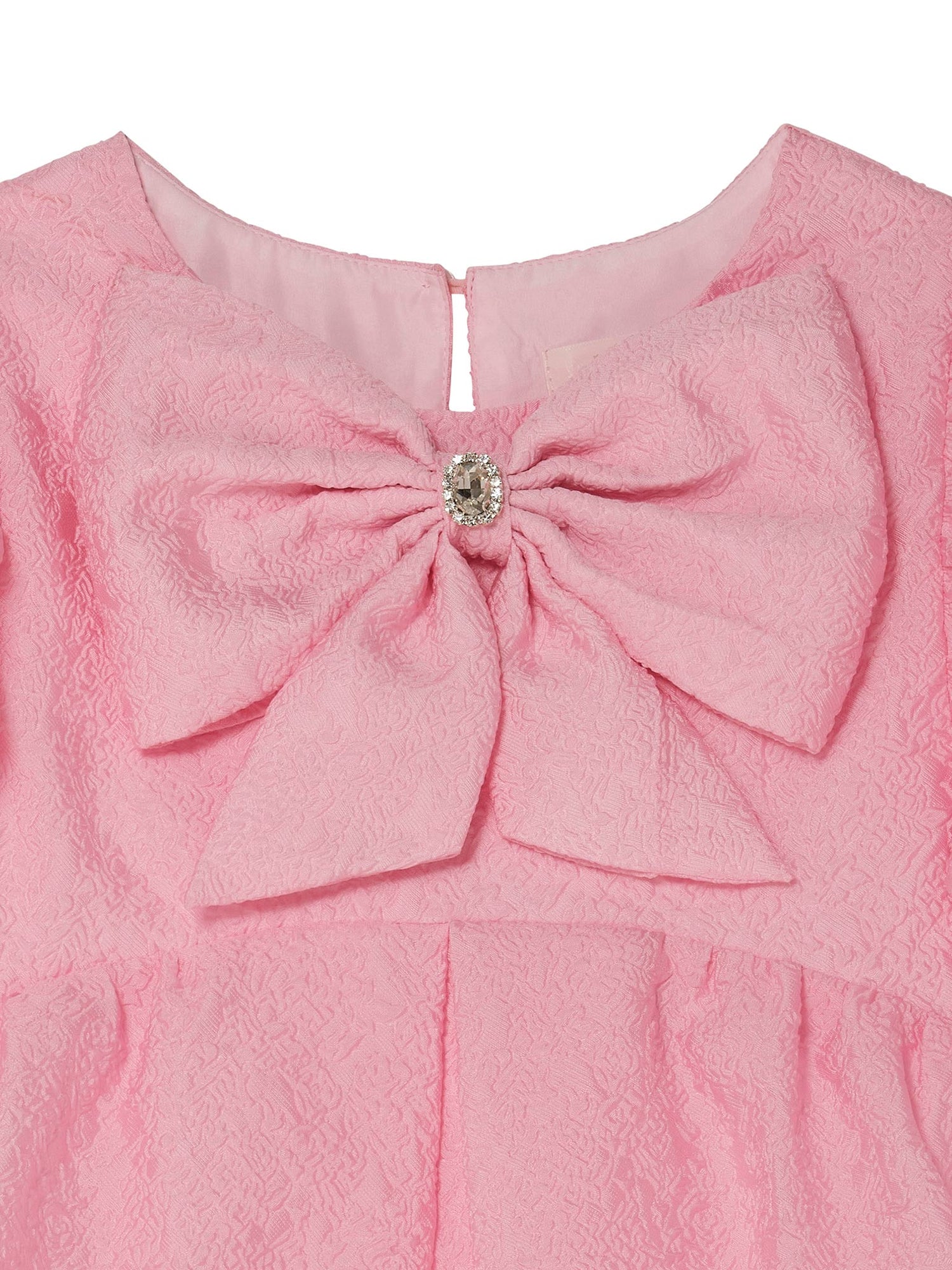 Soléne Dress - Textured Puff Sleeve Dress with Front Bow Detail Tutu Du Monde