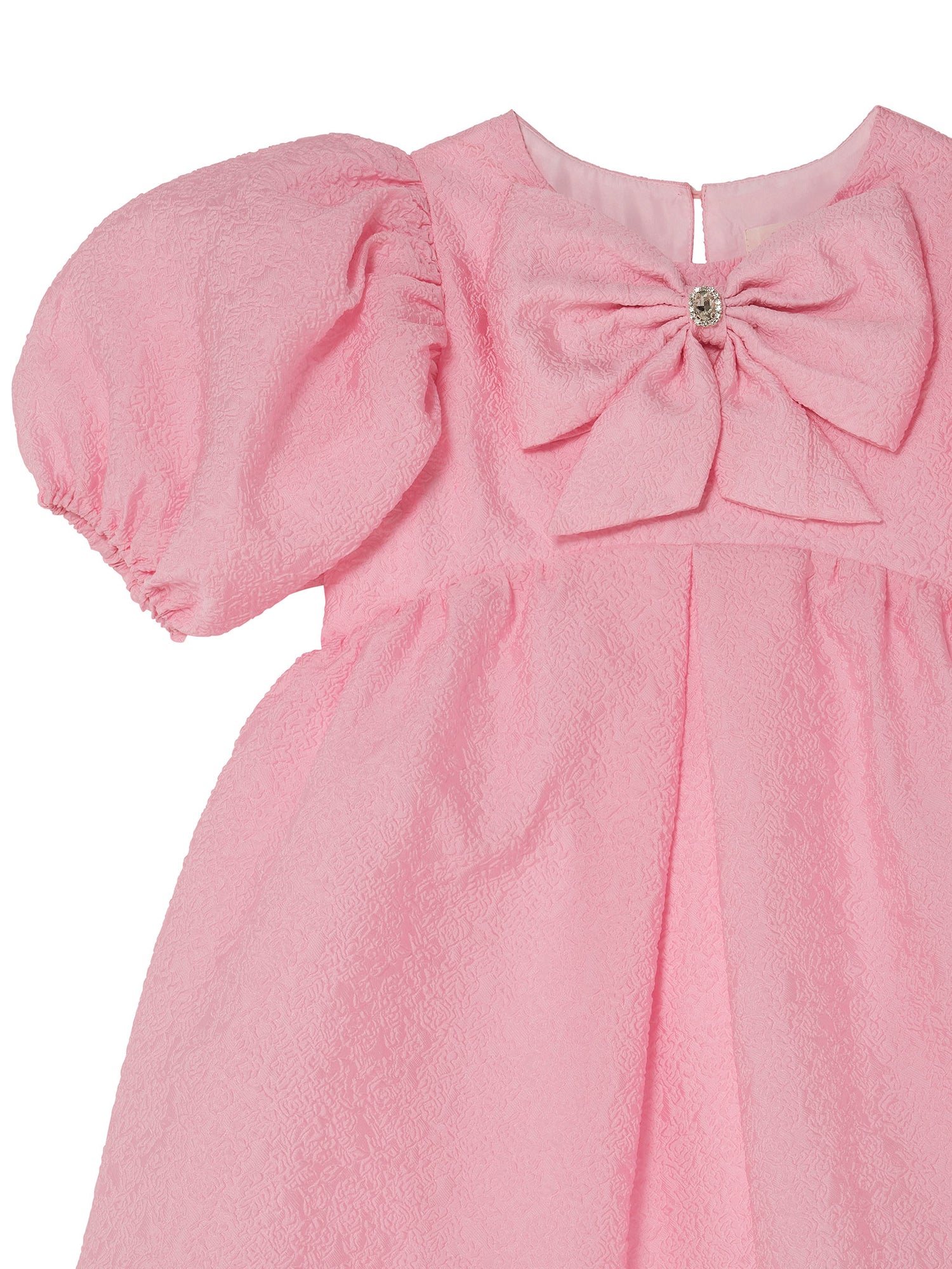 Soléne Dress - Textured Puff Sleeve Dress with Front Bow Detail Tutu Du Monde