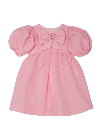 Soléne Dress - Textured Puff Sleeve Dress with Front Bow Detail Tutu Du Monde