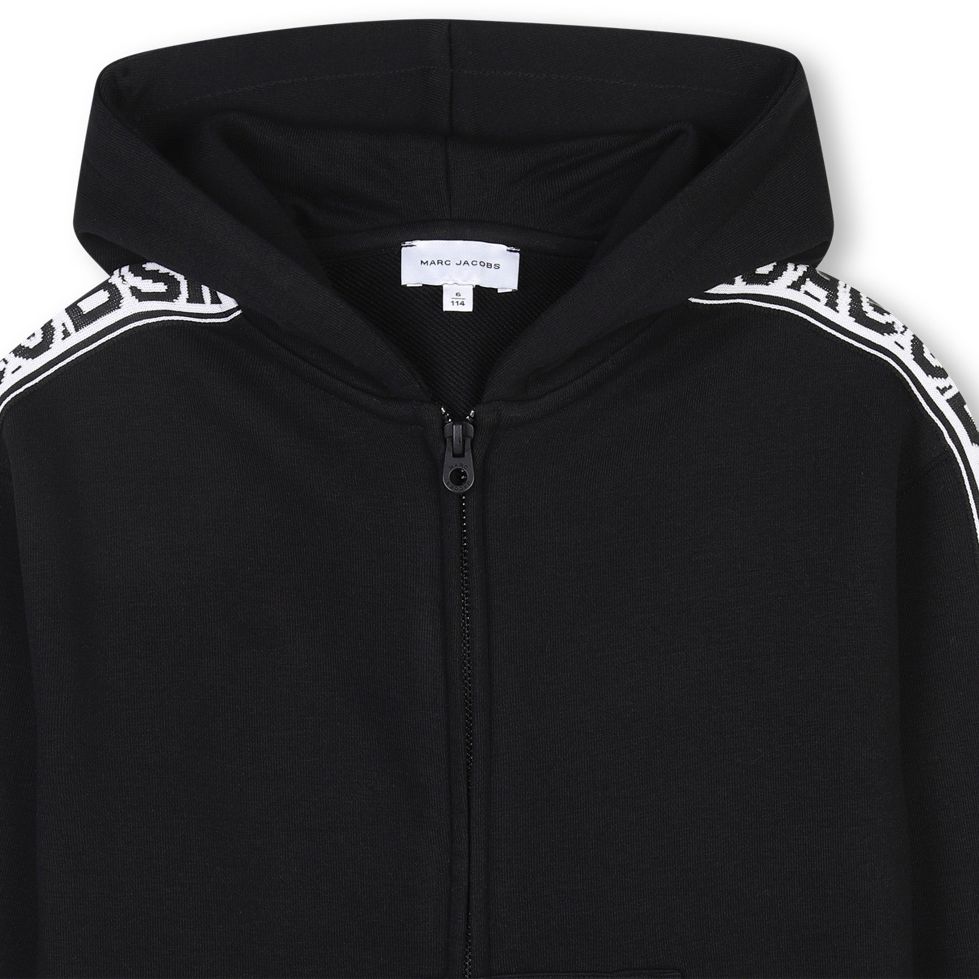 Hooded Zip-Up Cardigan with Logo Tape The Marc Jacobs