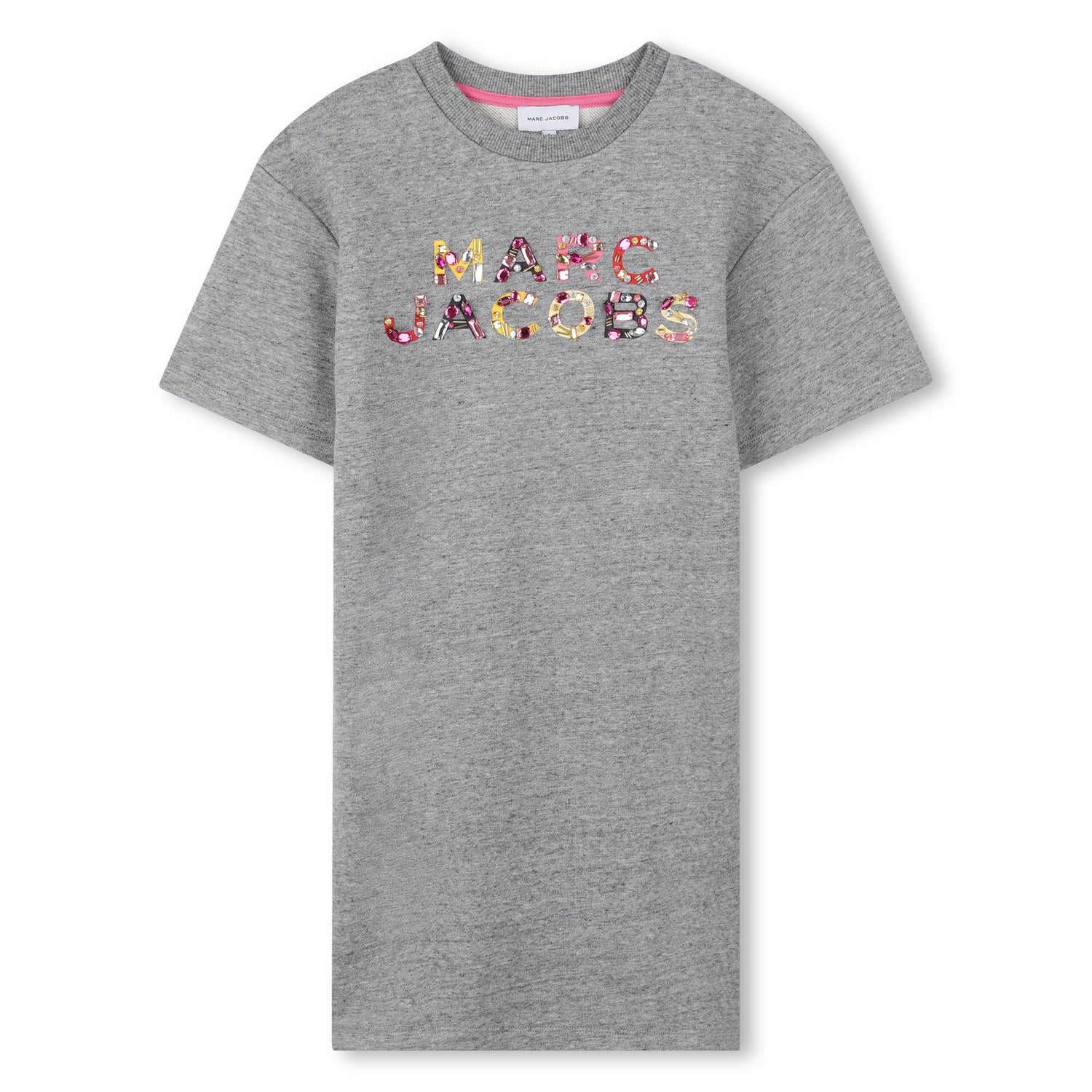 Chiné Grey Cotton Fleece Sweatshirt Dress with Cabochon and Bead Logo The Marc Jacobs