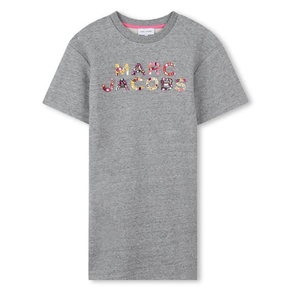 Chiné Grey Cotton Fleece Sweatshirt Dress with Cabochon and Bead Logo The Marc Jacobs