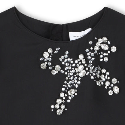 Black Short Sleeve Ceremony Dress with Cabochon and Rhinestone Bow The Marc Jacobs