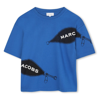 Short Sleeve T-Shirt with Zip Graphic Print, Blue The Marc Jacobs