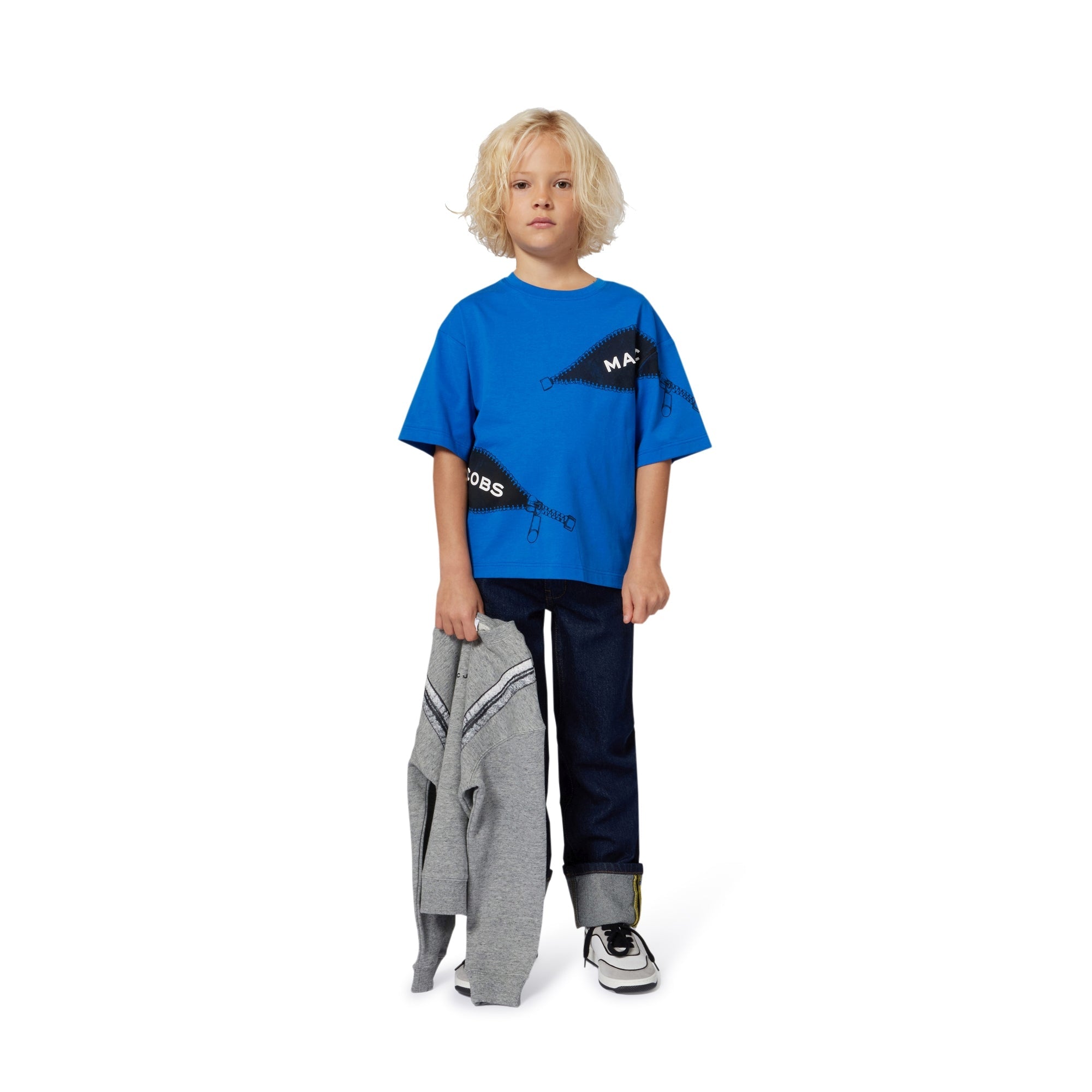 Short Sleeve T-Shirt with Zip Graphic Print, Blue The Marc Jacobs