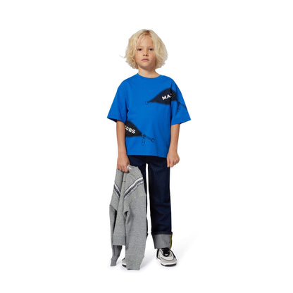 Short Sleeve T-Shirt with Zip Graphic Print, Blue The Marc Jacobs