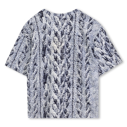 Short Sleeve T-Shirt with Knit Print, Blue and White The Marc Jacobs