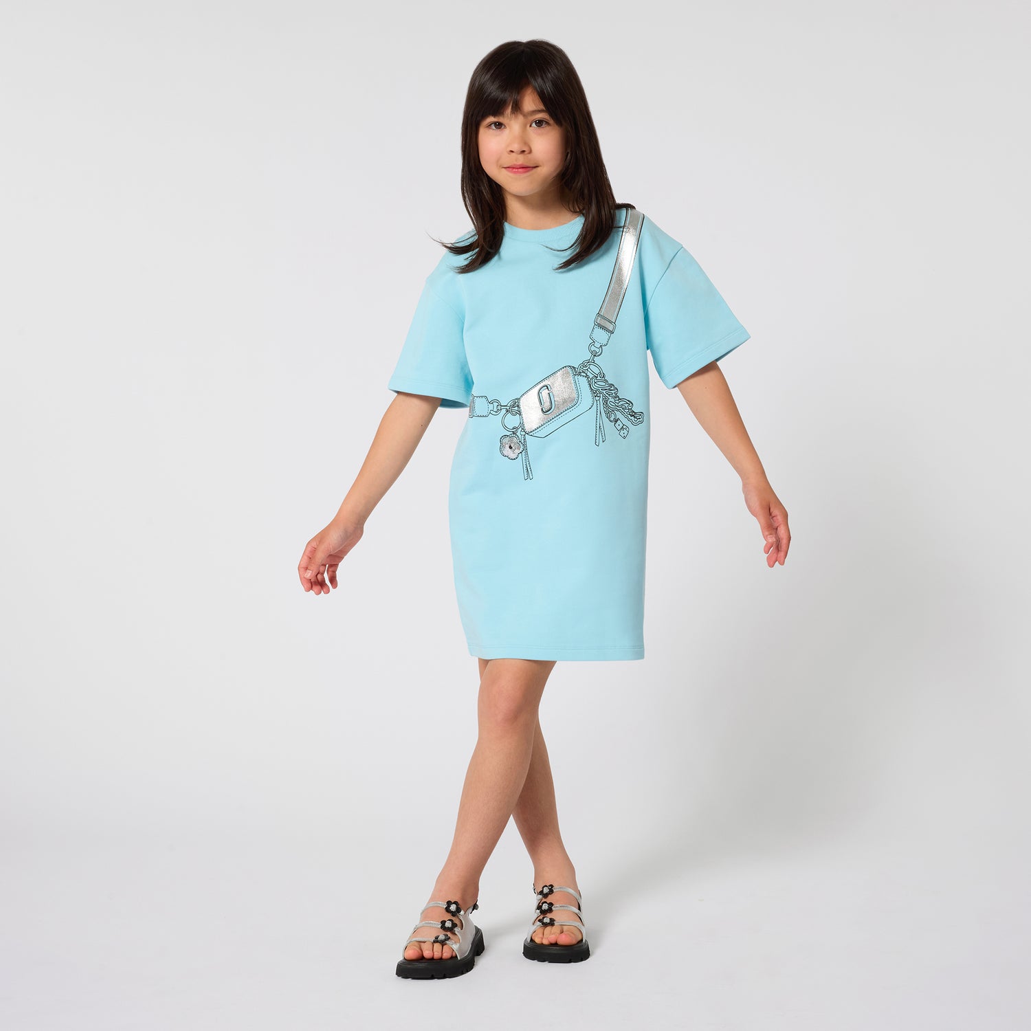 Cotton French Terry T Shirt Dress With Trompe L Oeil Print, Light Blue The Marc Jacobs