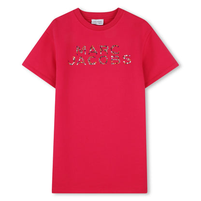 Cotton French Terry T Shirt Dress With Rhinestone Logo, Red The Marc Jacobs