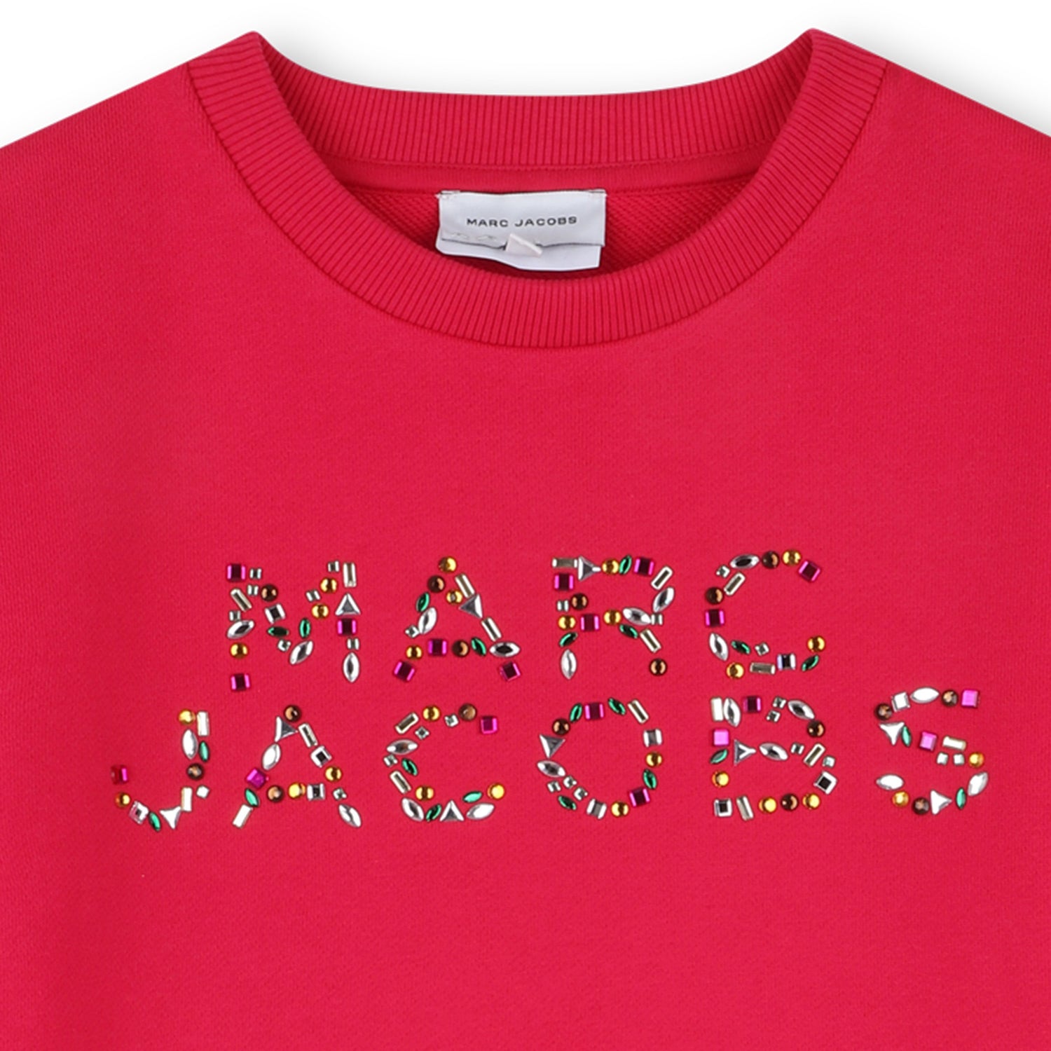 Cotton French Terry T Shirt Dress With Rhinestone Logo, Red The Marc Jacobs