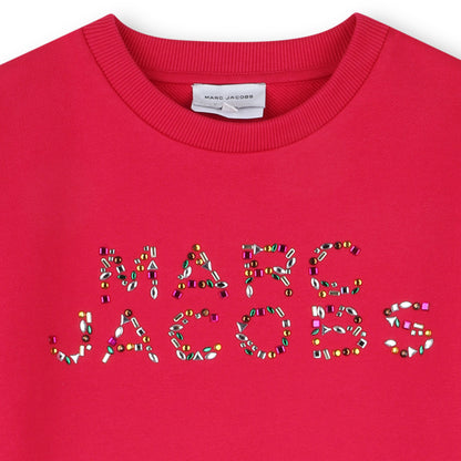 Cotton French Terry T Shirt Dress With Rhinestone Logo, Red The Marc Jacobs